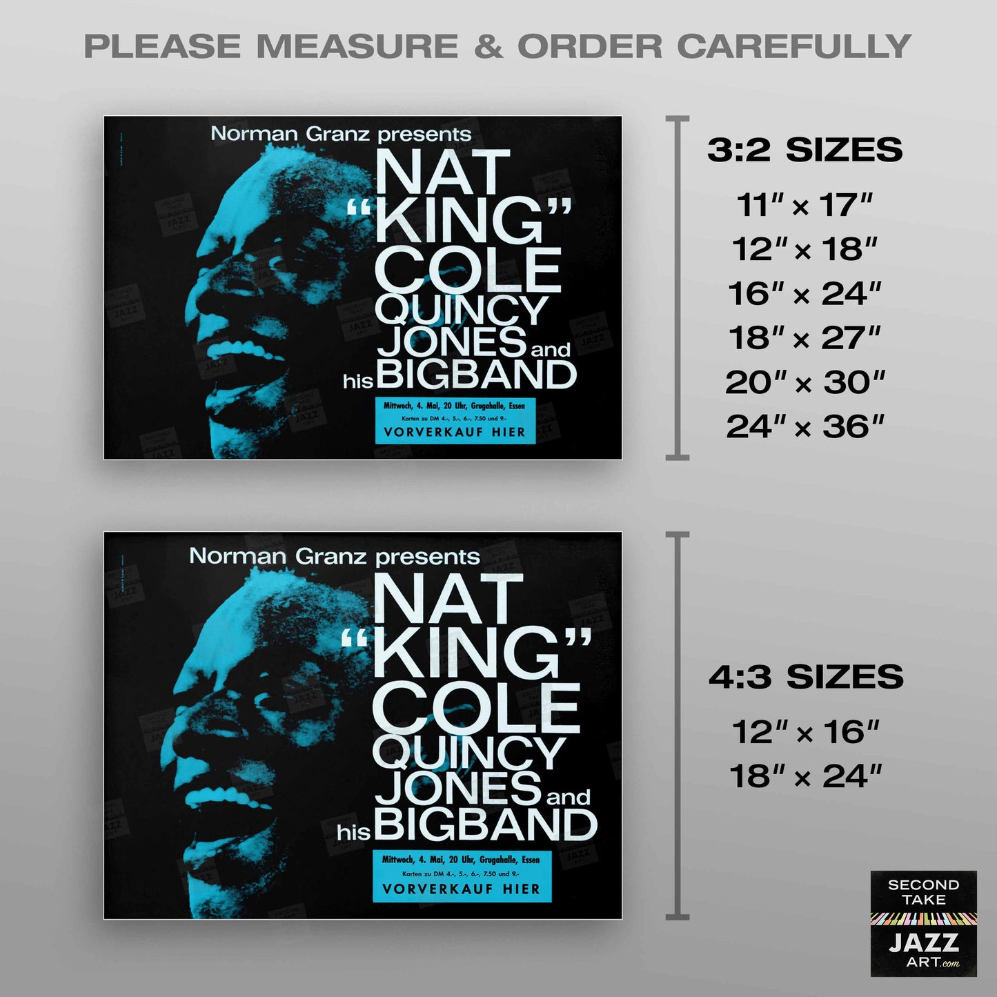 Nat King Cole - Quincy Jones Big Band jazz poster - Essen - 1960 (blue variant)