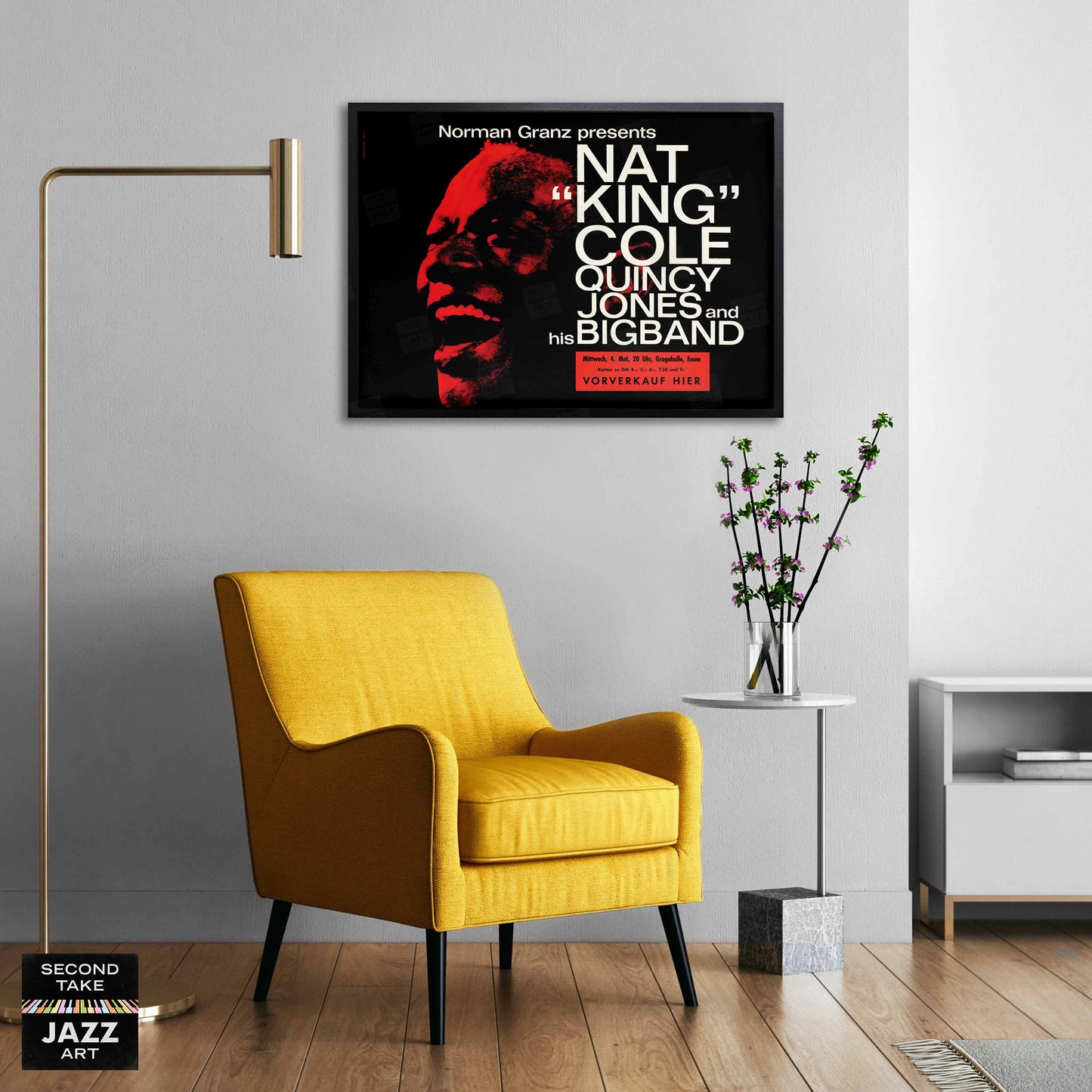 Nat King Cole - Quincy Jones Big Band jazz poster - Essen - 1960 (red variant)