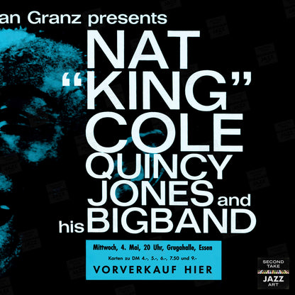 Nat King Cole - Quincy Jones Big Band jazz poster - Essen - 1960 (blue variant)