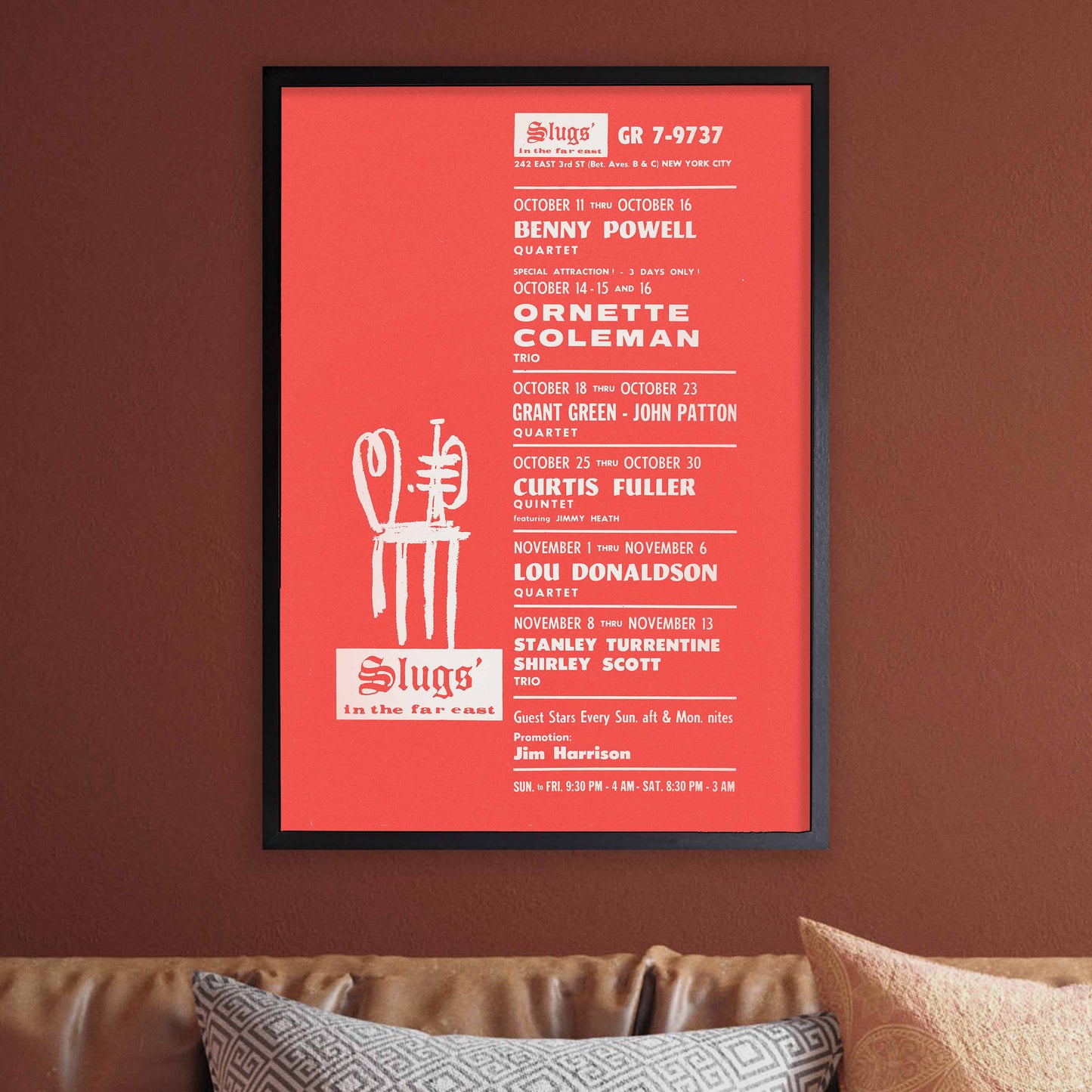 Ornette Coleman - Grant Green - Lou Donaldson jazz poster - Slugs' Saloon - 1966