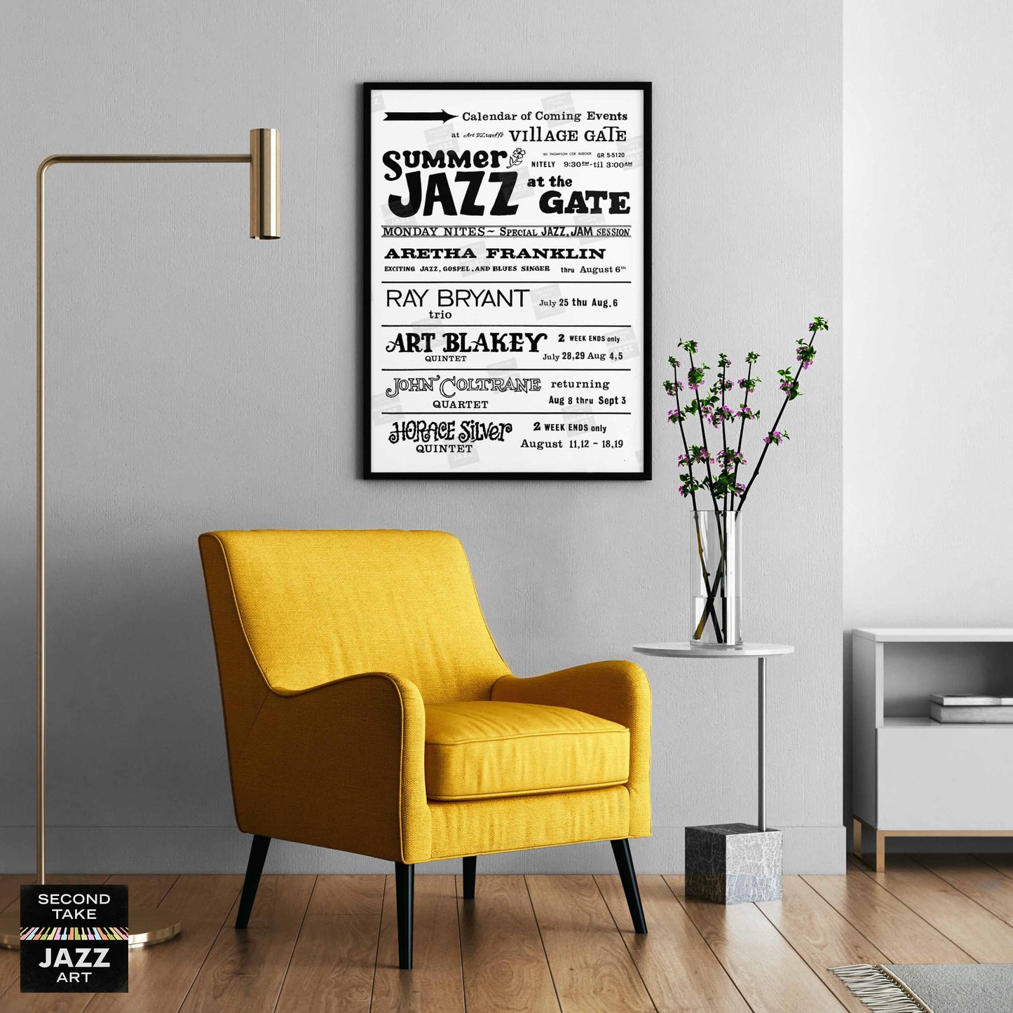 John Coltrane - Art Blakey - Aretha Franklin jazz poster - Summer Jazz at the Village Gate - 1961