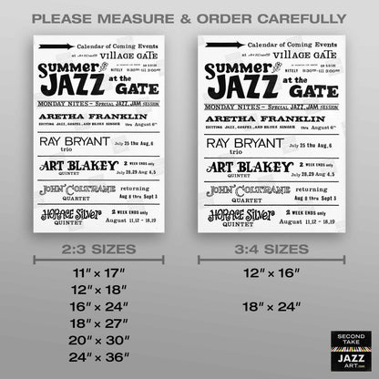 John Coltrane - Art Blakey - Aretha Franklin jazz poster - Summer Jazz at the Village Gate - 1961