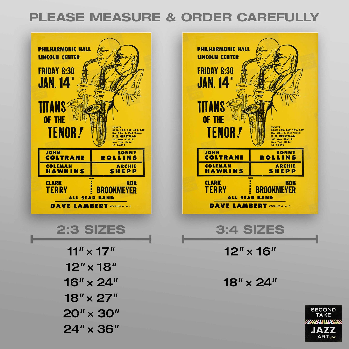 John Coltrane - Sonny Rollins jazz poster - Titans of the Tenor A - Philharmonic Hall - 1966