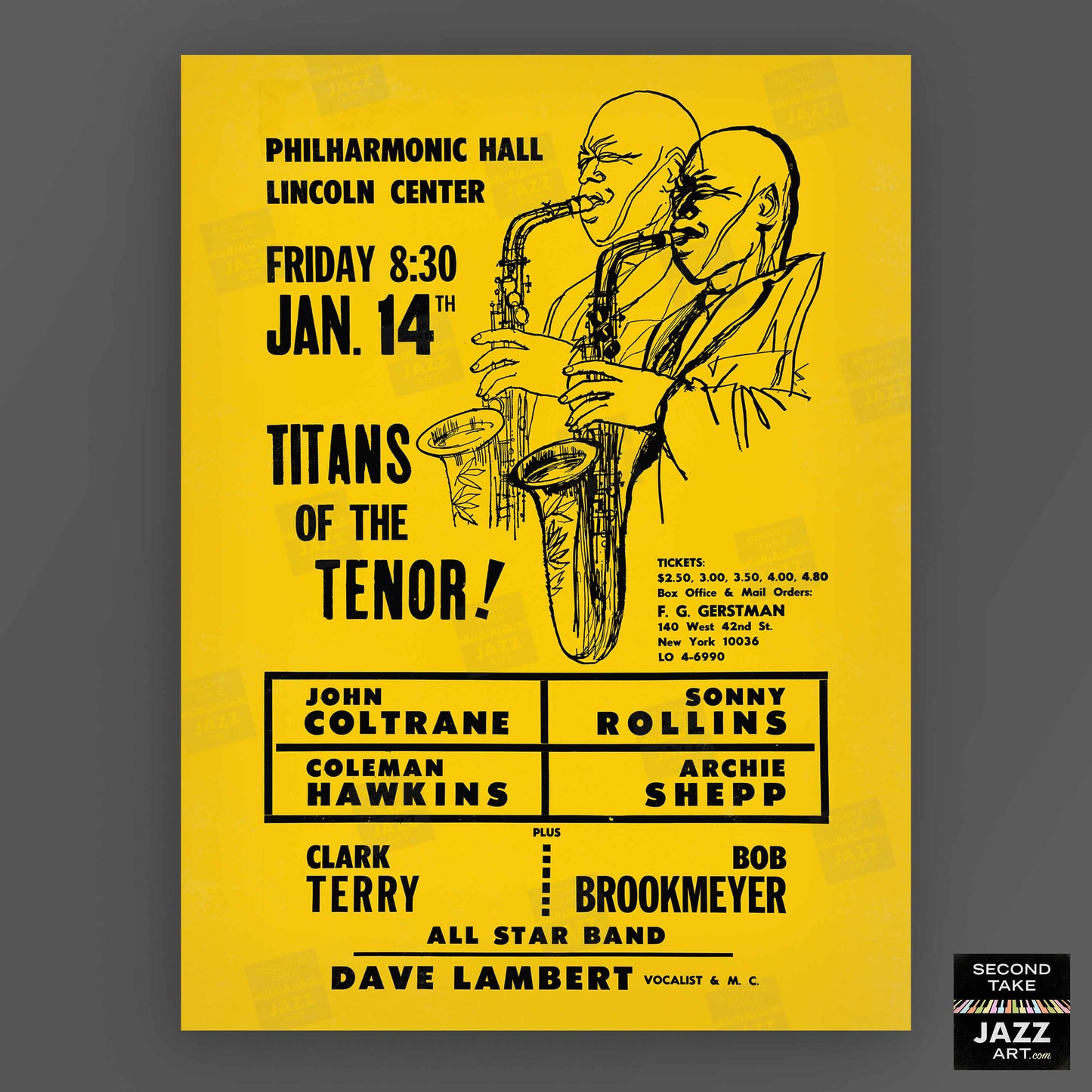 John Coltrane - Sonny Rollins jazz poster - Titans of the Tenor A - Philharmonic Hall - 1966