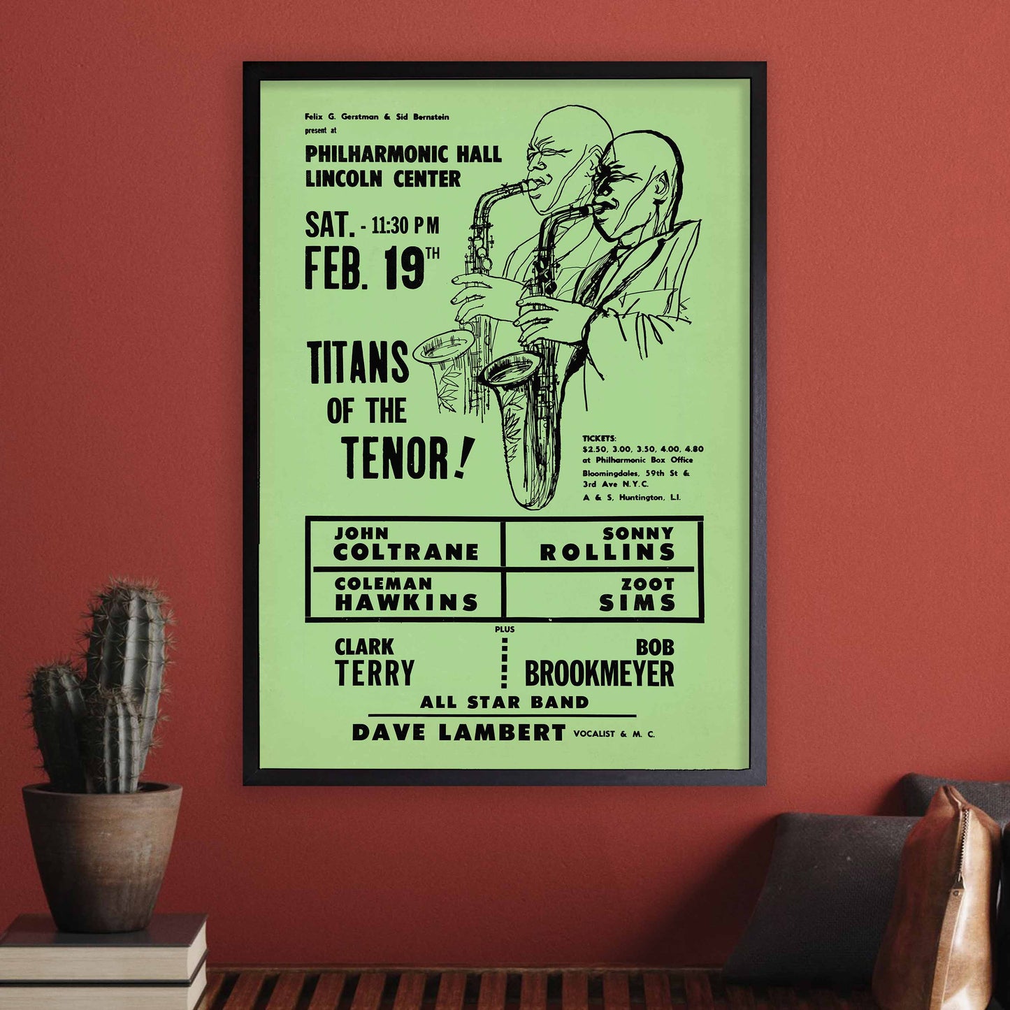 John Coltrane - Sonny Rollins jazz poster - Titans of the Tenor B - Philharmonic Hall - 1966