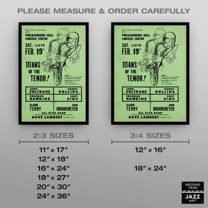 John Coltrane - Sonny Rollins jazz poster - Titans of the Tenor B - Philharmonic Hall - 1966
