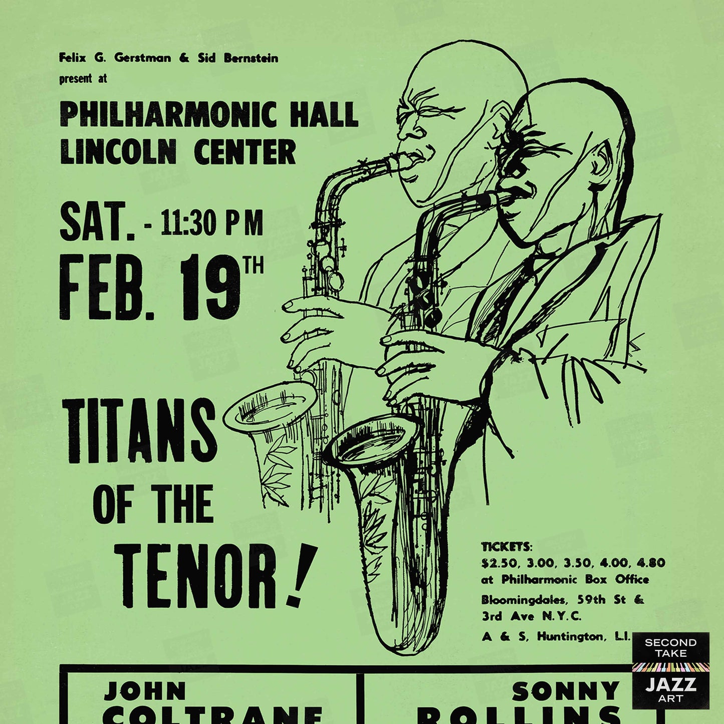 John Coltrane - Sonny Rollins jazz poster - Titans of the Tenor B - Philharmonic Hall - 1966