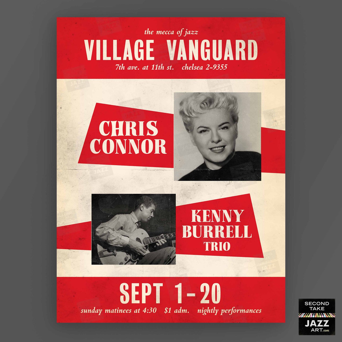 Chris Connor - Kenny Burrell jazz poster - In Person - A Night at the Vanguard - 1959