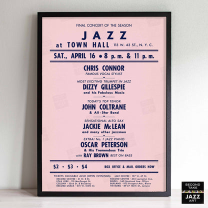 Chris Connor - Dizzy Gillespie - John Coltrane jazz poster - Town Hall - 1960