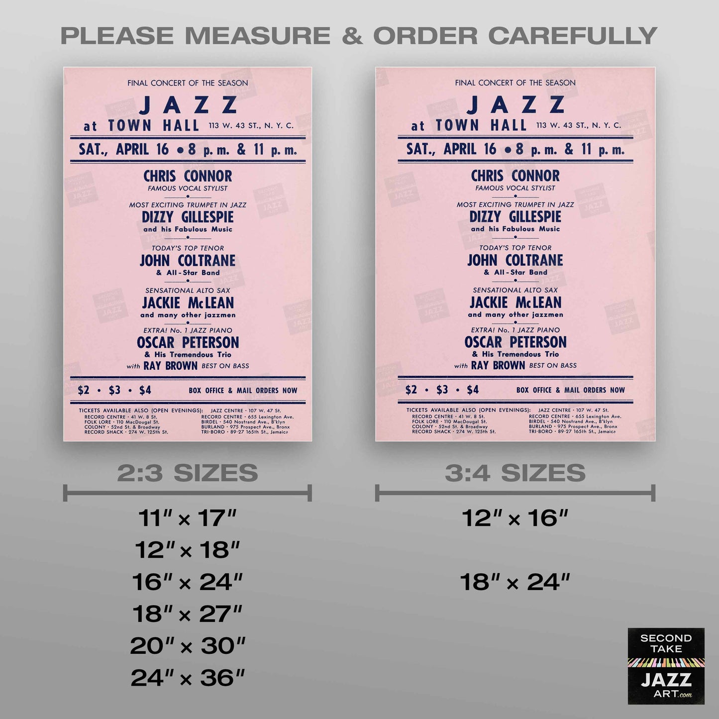 Chris Connor - Dizzy Gillespie - John Coltrane jazz poster - Town Hall - 1960