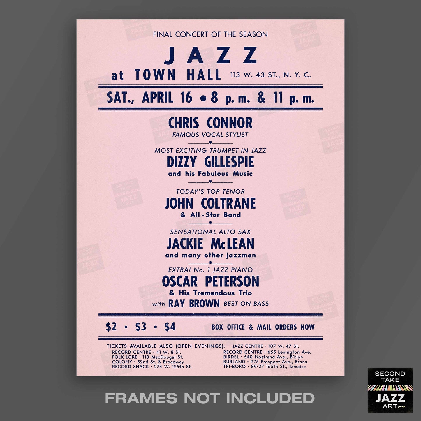 Chris Connor - Dizzy Gillespie - John Coltrane jazz poster - Town Hall - 1960