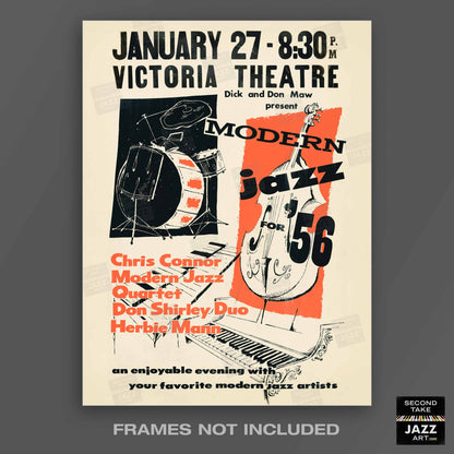 Chris Connor - MJQ - Don Shirley - Herbie Mann jazz poster - Modern Jazz - 1956