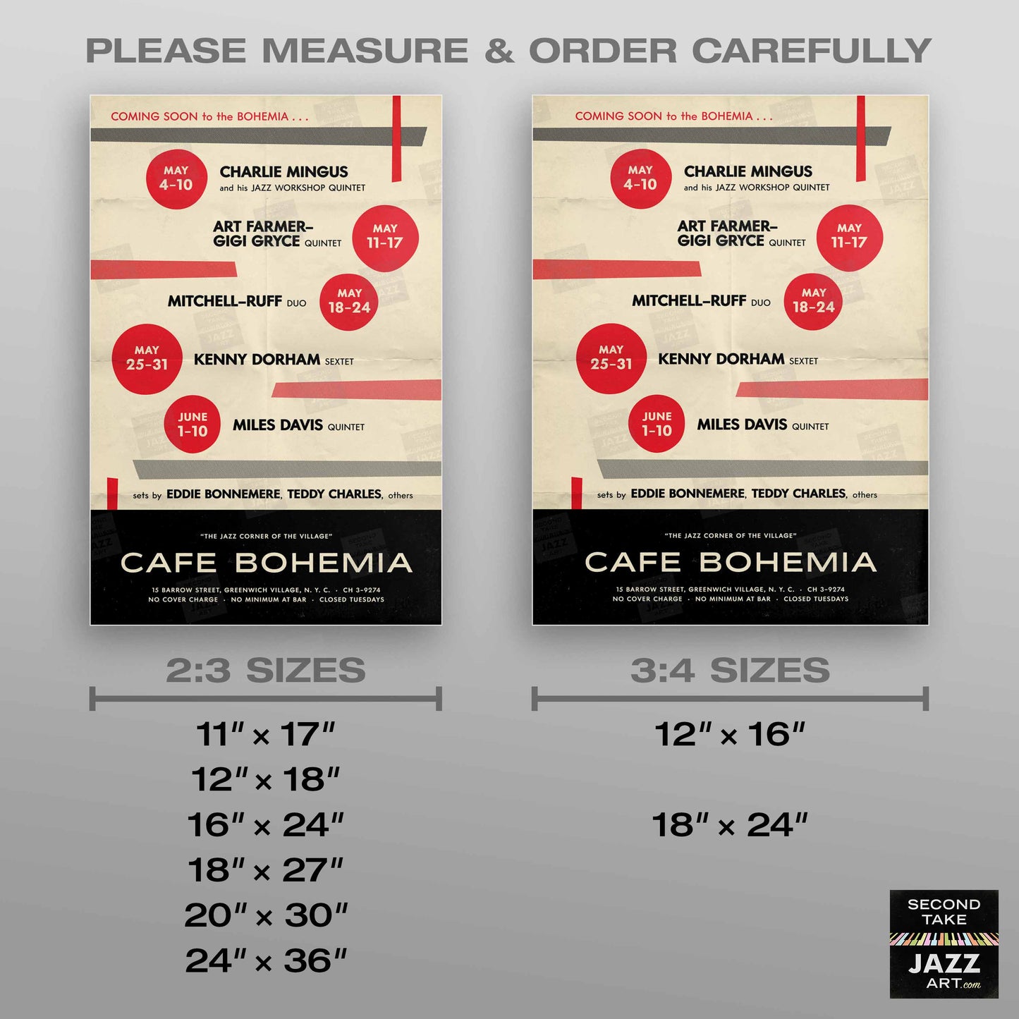 Miles Davis - John Coltrane - Kenny Dorham jazz poster - At the Cafe Bohemia - 1956
