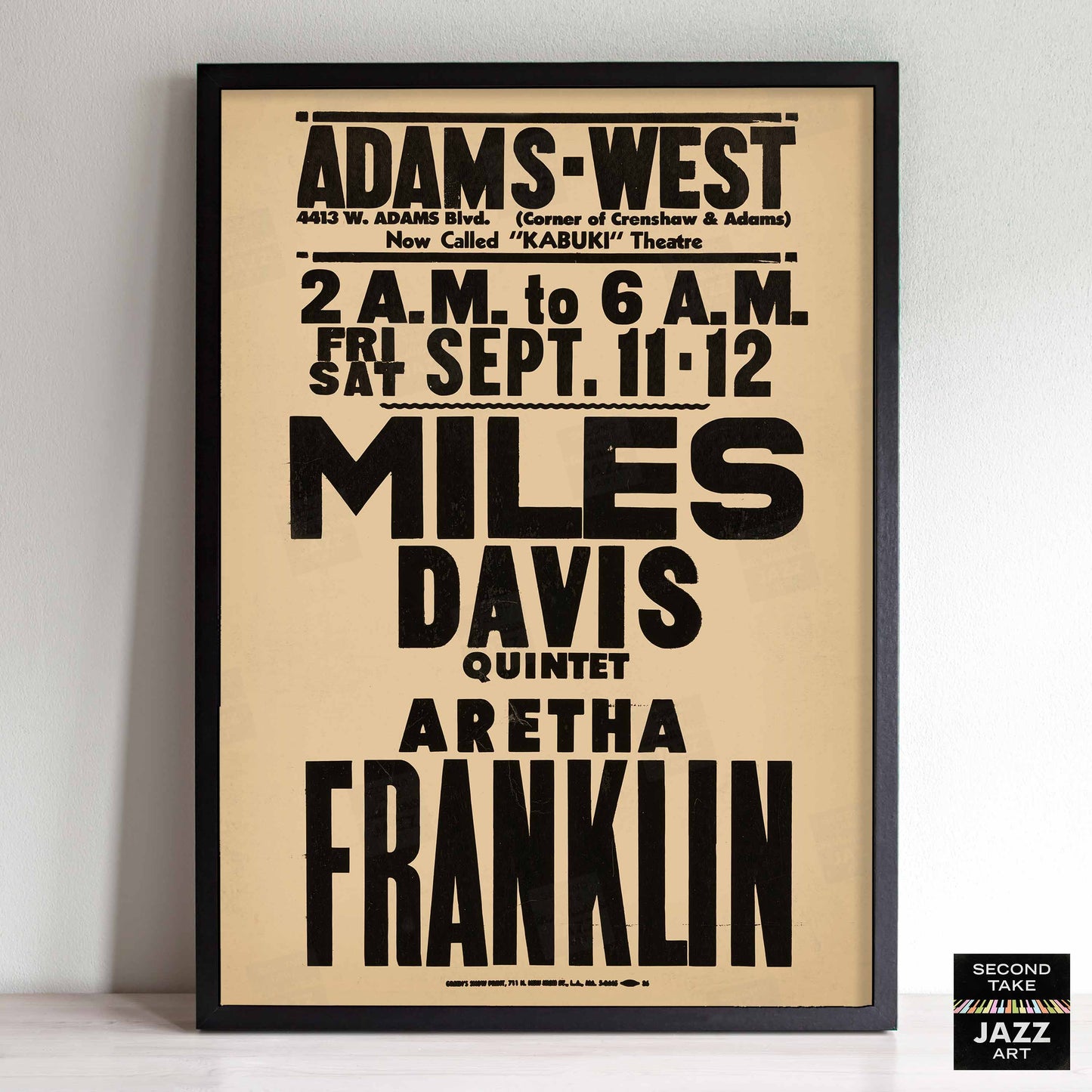 Miles Davis - Aretha Franklin jazz poster - Adams-West - Los Angeles - 1964