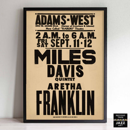 Miles Davis - Aretha Franklin jazz poster - Adams-West - Los Angeles - 1964