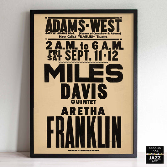 Miles Davis - Aretha Franklin jazz poster - Adams-West - Los Angeles - 1964