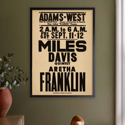 Miles Davis - Aretha Franklin jazz poster - Adams-West - Los Angeles - 1964