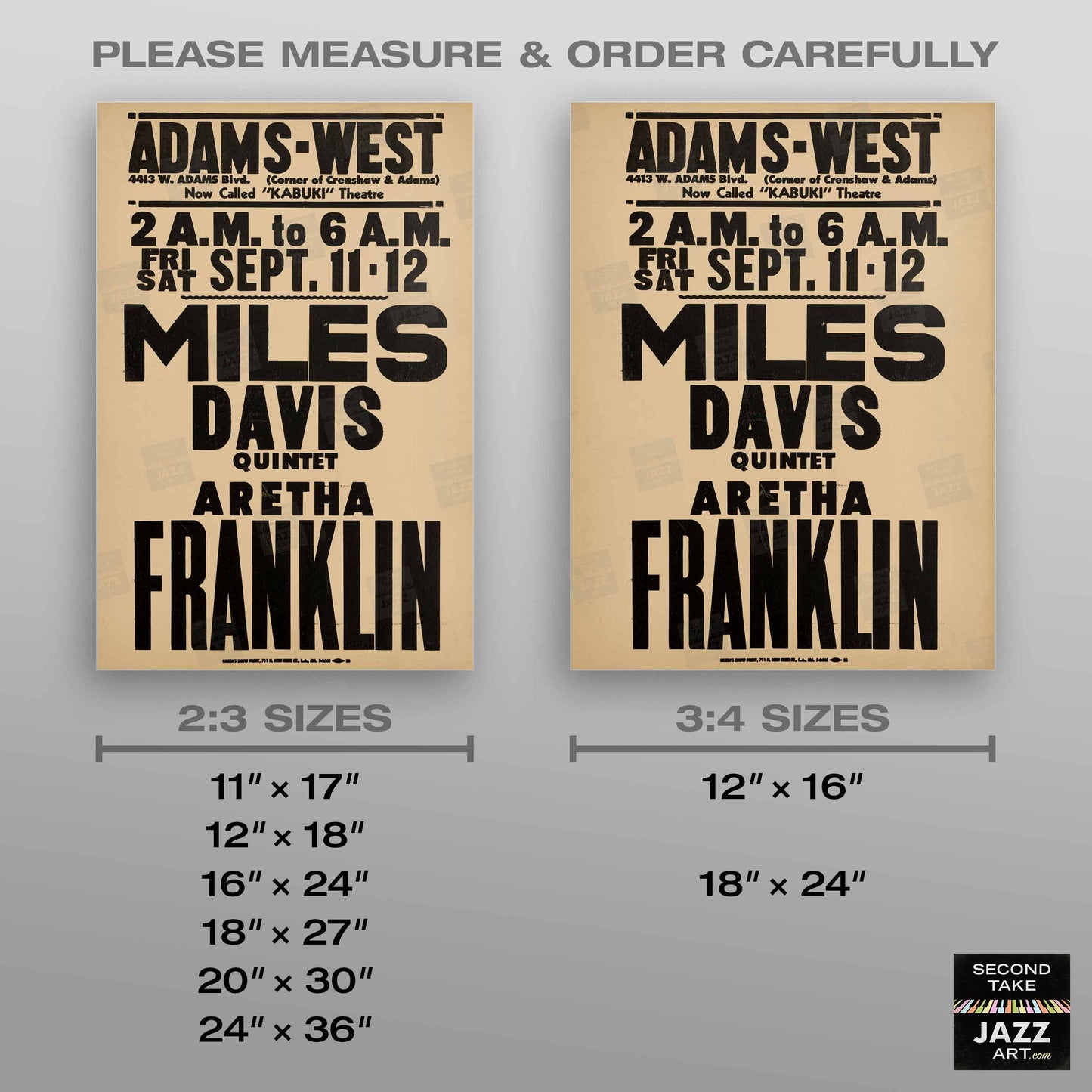 Miles Davis - Aretha Franklin jazz poster - Adams-West - Los Angeles - 1964