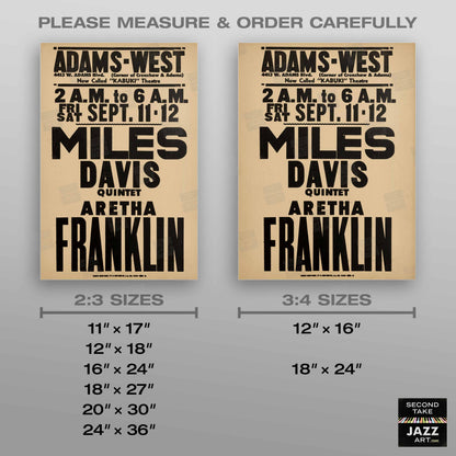 Miles Davis - Aretha Franklin jazz poster - Adams-West - Los Angeles - 1964
