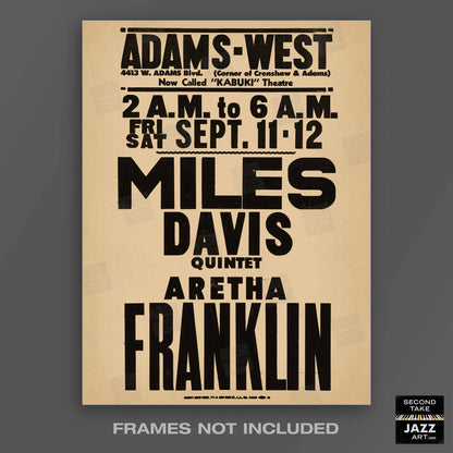 Miles Davis - Aretha Franklin jazz poster - Adams-West - Los Angeles - 1964