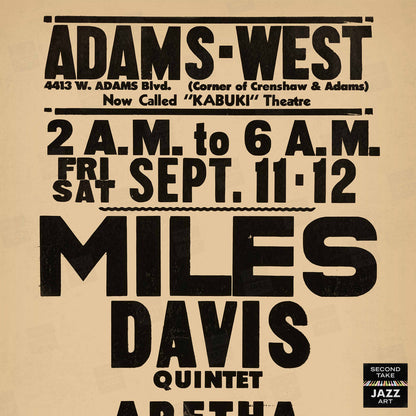 Miles Davis - Aretha Franklin jazz poster - Adams-West - Los Angeles - 1964