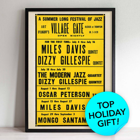 Miles Davis - Dizzy Gillespie - Mongo Santamaria jazz poster - Village Gate - 1963