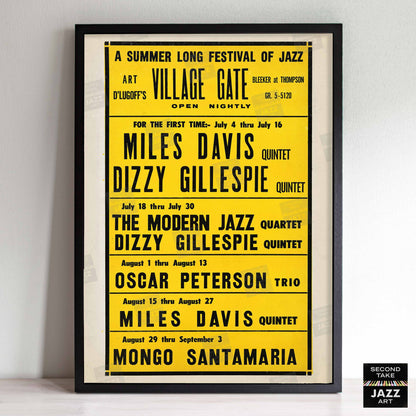 Miles Davis - Dizzy Gillespie - Mongo Santamaria jazz poster - Village Gate - 1963