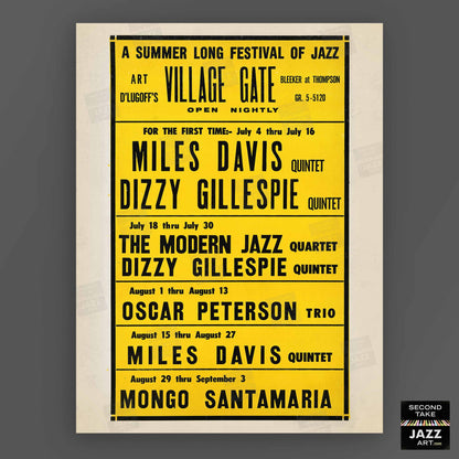 Miles Davis - Dizzy Gillespie - Mongo Santamaria jazz poster - Village Gate - 1963