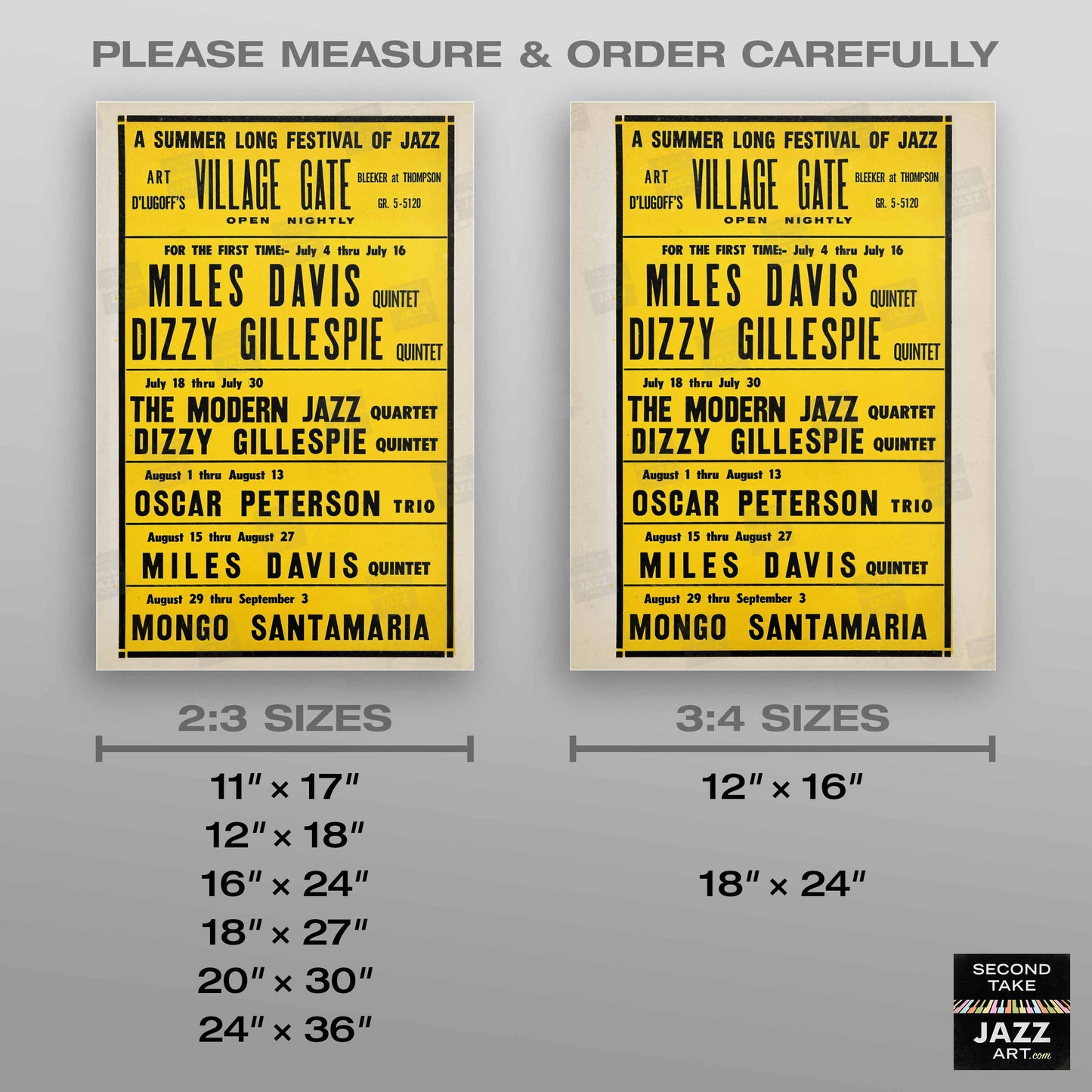 Miles Davis - Dizzy Gillespie - Mongo Santamaria jazz poster - Village Gate - 1963