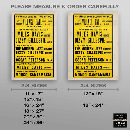 Miles Davis - Dizzy Gillespie - Mongo Santamaria jazz poster - Village Gate - 1963