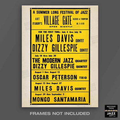 Miles Davis - Dizzy Gillespie - Mongo Santamaria jazz poster - Village Gate - 1963