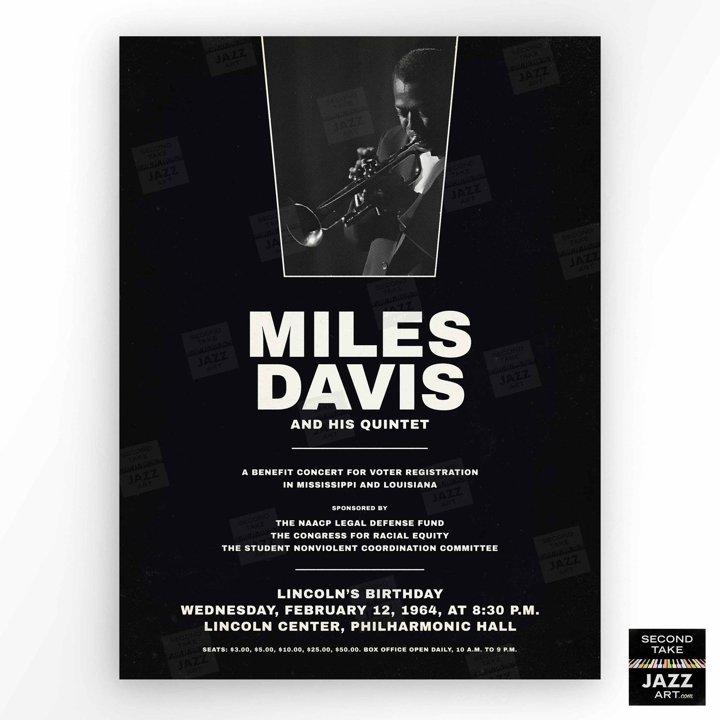 Miles Davis - My Funny Valentine - Four & More jazz poster - Lincoln Center - 1964 (black variant)