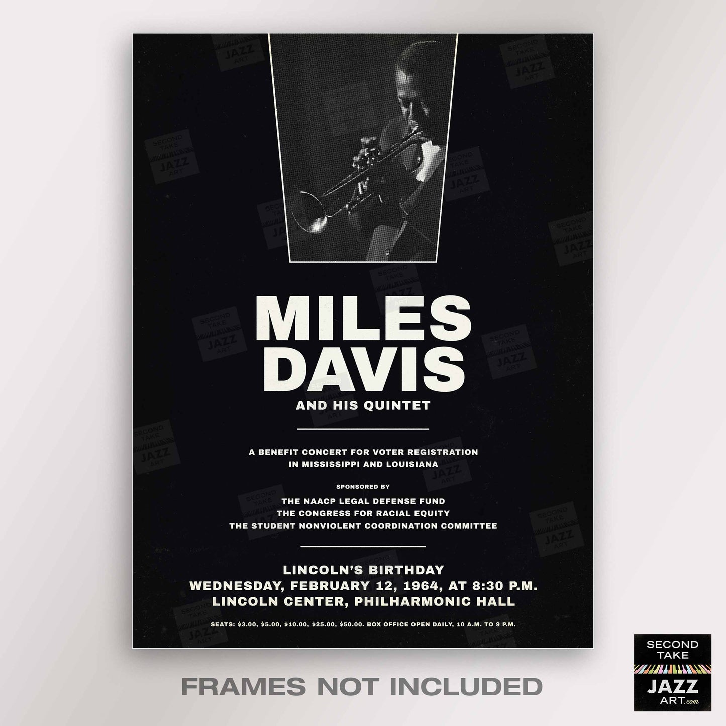Miles Davis - My Funny Valentine - Four & More jazz poster - Lincoln Center - 1964 (black variant)