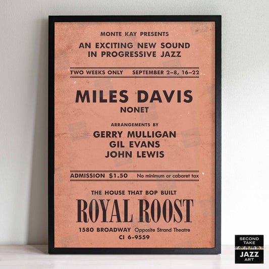 Miles Davis - Gerry Mulligan - Gil Evans jazz poster - Birth of the Cool - Royal Roost - 1948