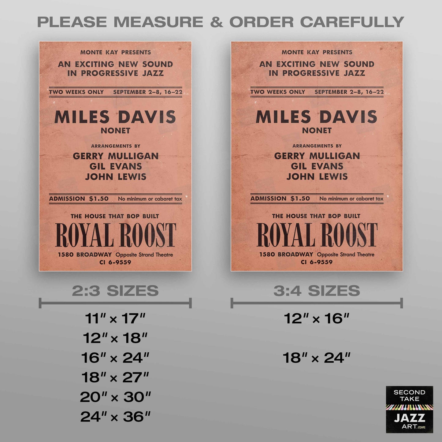 Miles Davis - Gerry Mulligan - Gil Evans jazz poster - Birth of the Cool - Royal Roost - 1948