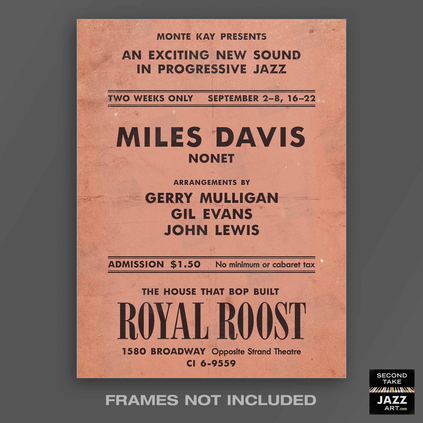 Miles Davis - Gerry Mulligan - Gil Evans jazz poster - Birth of the Cool - Royal Roost - 1948