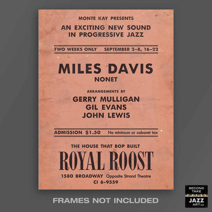 Miles Davis - Gerry Mulligan - Gil Evans jazz poster - Birth of the Cool - Royal Roost - 1948