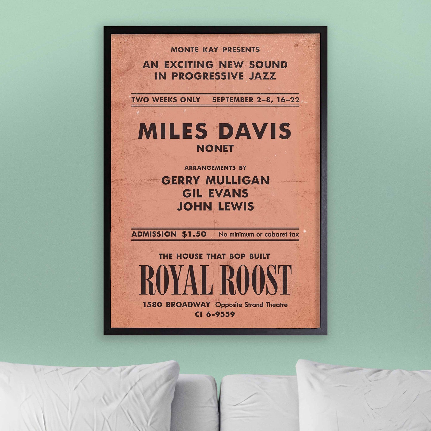 Miles Davis - Gerry Mulligan - Gil Evans jazz poster - Birth of the Cool - Royal Roost - 1948