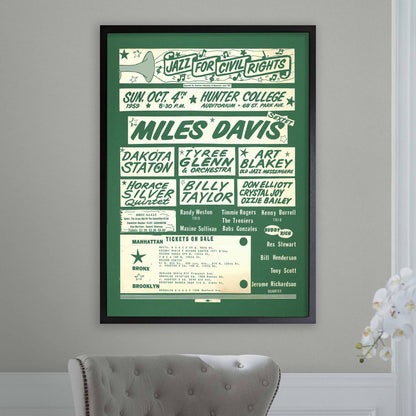 Miles Davis - Dakota Staton jazz poster - Jazz for Civil Rights - Hunter College - 1959