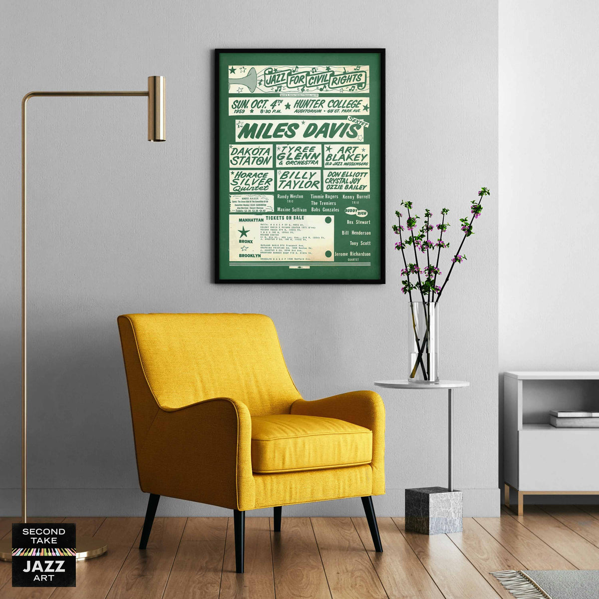 Miles Davis - Dakota Staton jazz poster - Jazz for Civil Rights - Hunter College - 1959