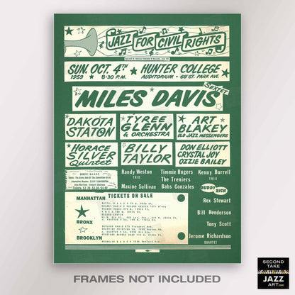 Miles Davis - Dakota Staton jazz poster - Jazz for Civil Rights - Hunter College - 1959