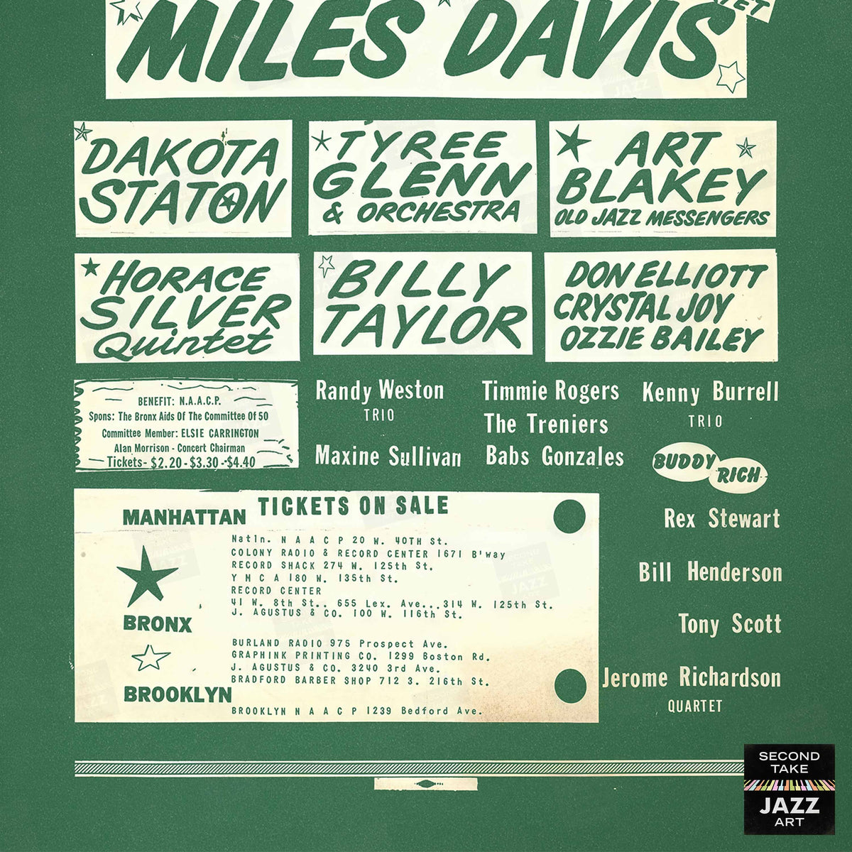 Miles Davis - Dakota Staton jazz poster - Jazz for Civil Rights - Hunter College - 1959