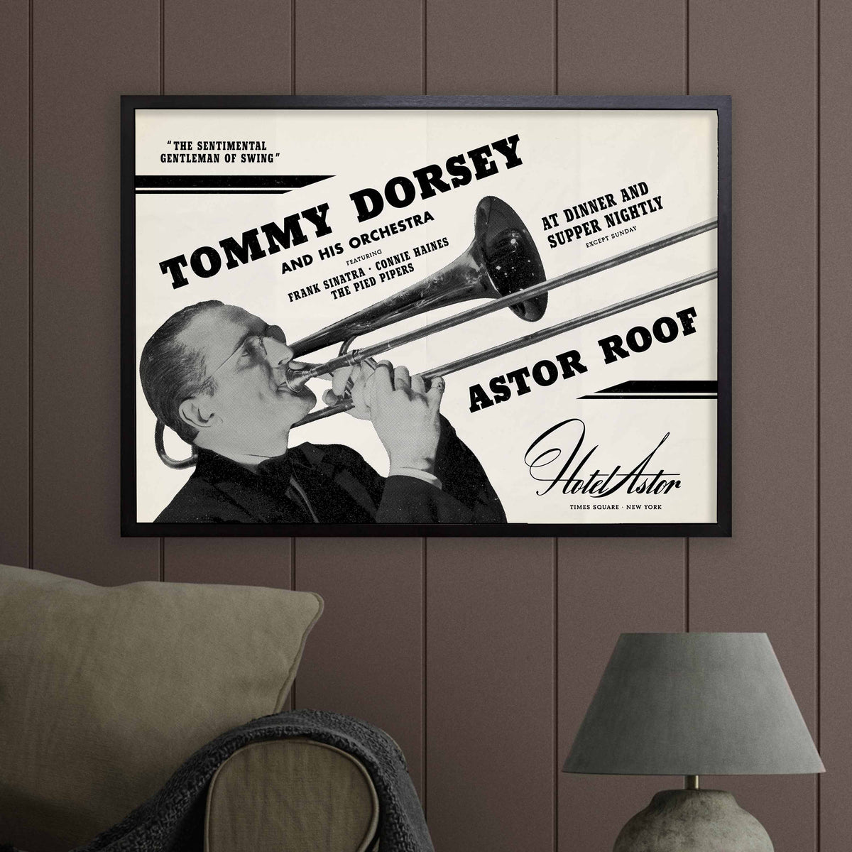 Tommy Dorsey - Frank Sinatra jazz poster - Astor Roof - 1940 (horizontal)