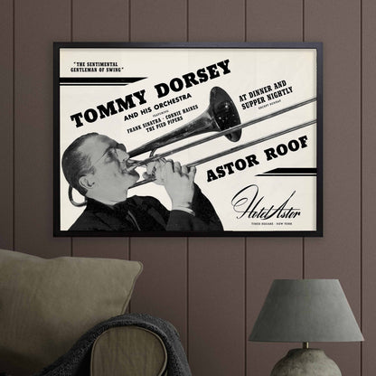 Tommy Dorsey - Frank Sinatra jazz poster - Astor Roof - 1940 (horizontal)
