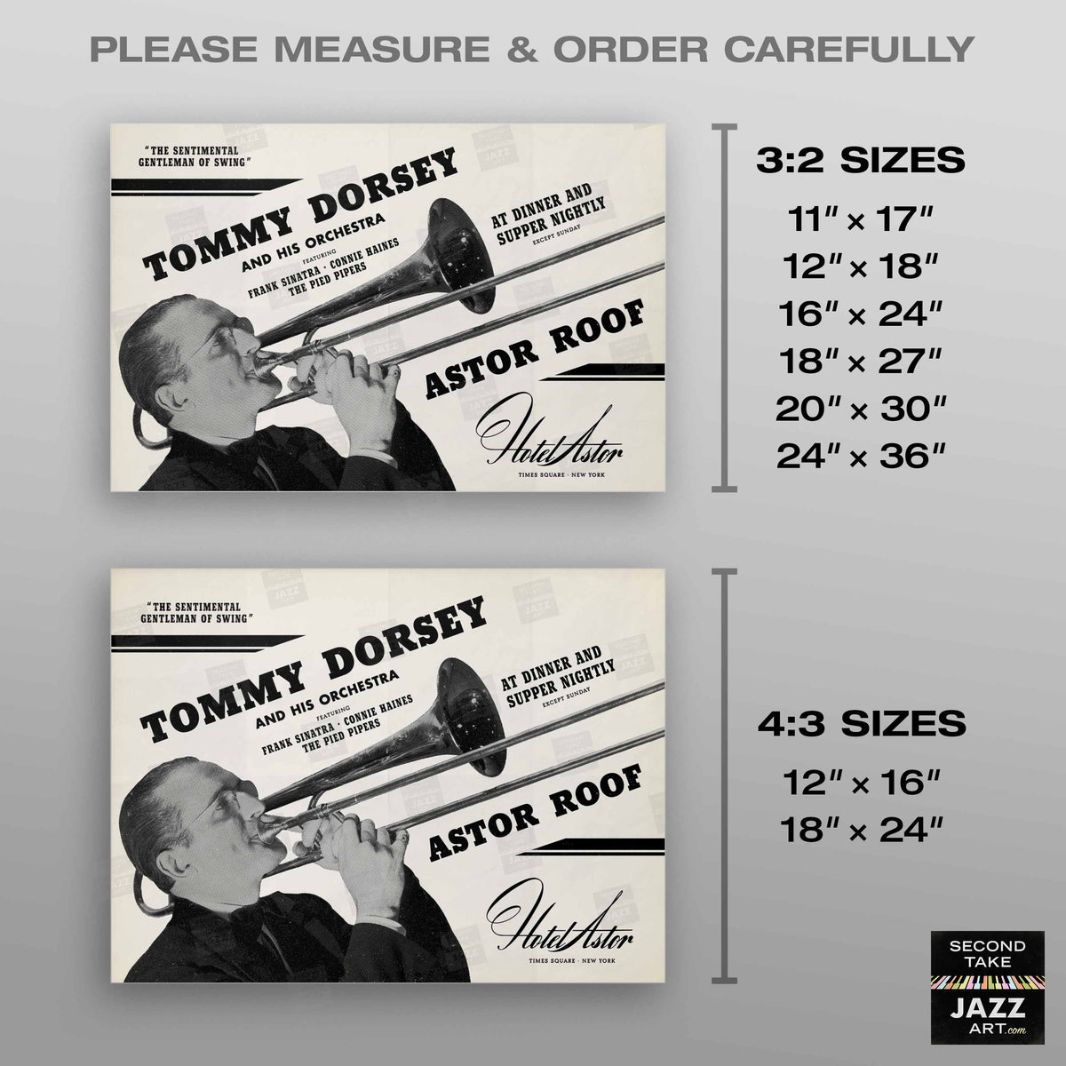 Tommy Dorsey - Frank Sinatra jazz poster - Astor Roof - 1940 (horizontal)