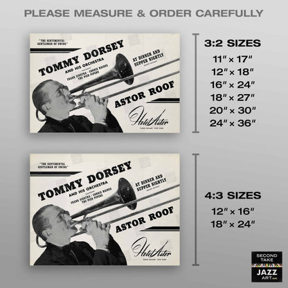 Tommy Dorsey - Frank Sinatra jazz poster - Astor Roof - 1940 (horizontal)
