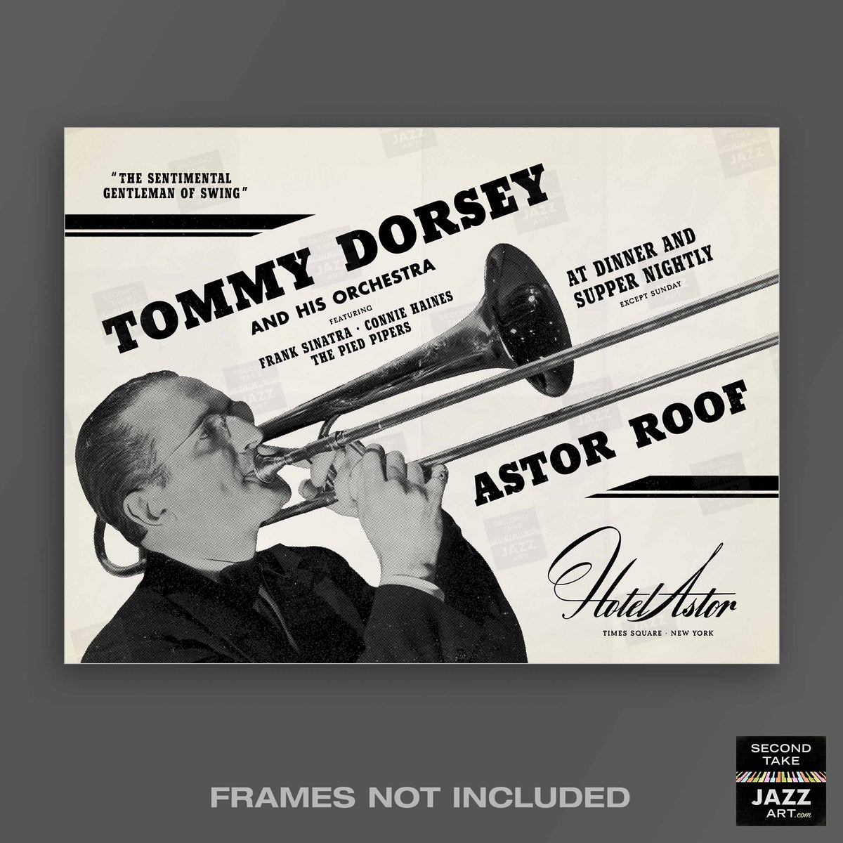 Tommy Dorsey - Frank Sinatra jazz poster - Astor Roof - 1940 (horizontal)