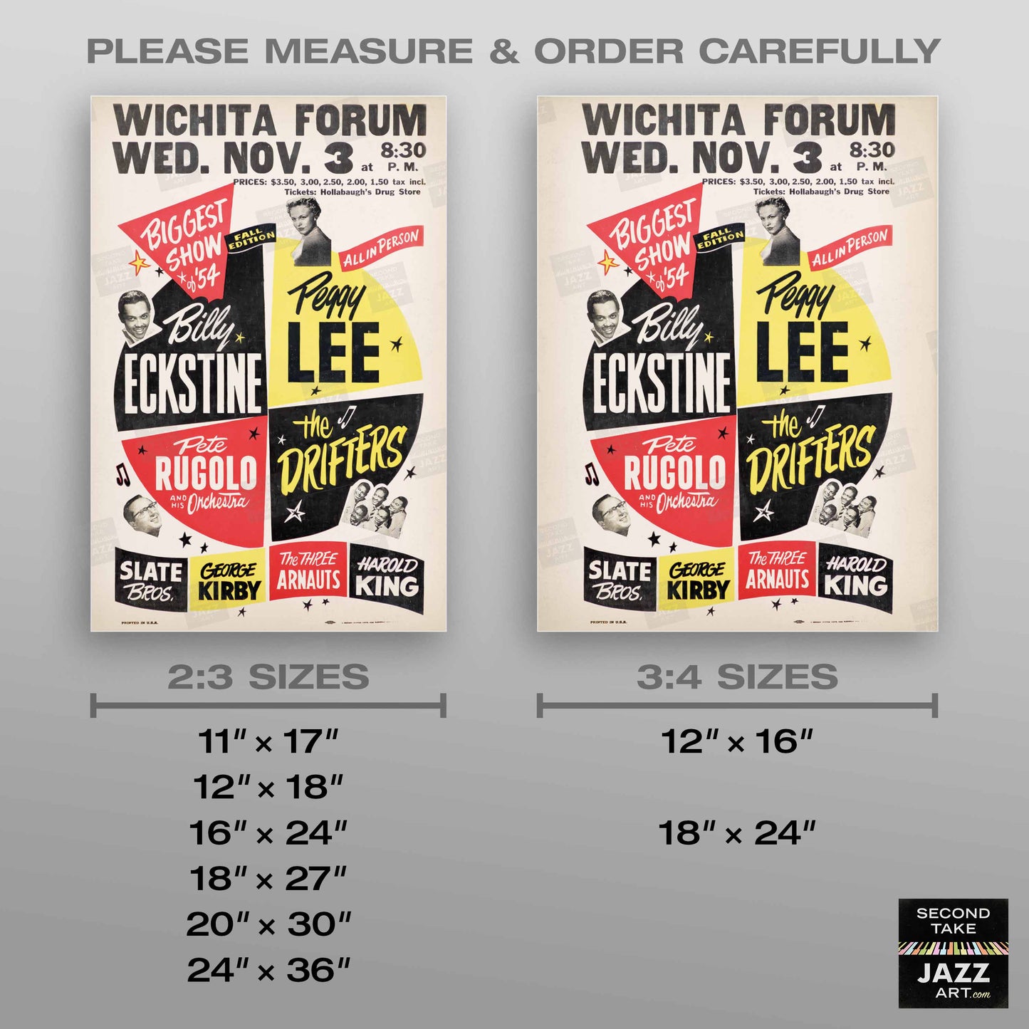 Billy Eckstine - Peggy Lee - The Drifters jazz poster - Wichita Forum - 1954