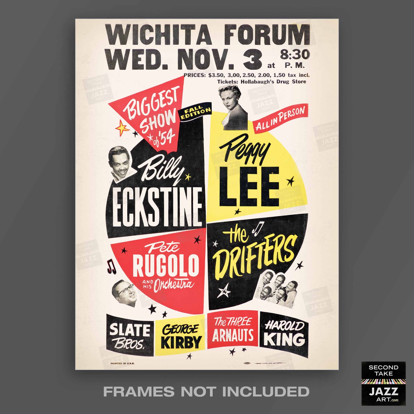 Billy Eckstine - Peggy Lee - The Drifters jazz poster - Wichita Forum - 1954