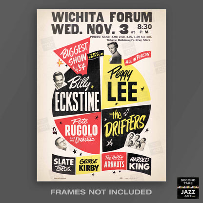 Billy Eckstine - Peggy Lee - The Drifters jazz poster - Wichita Forum - 1954